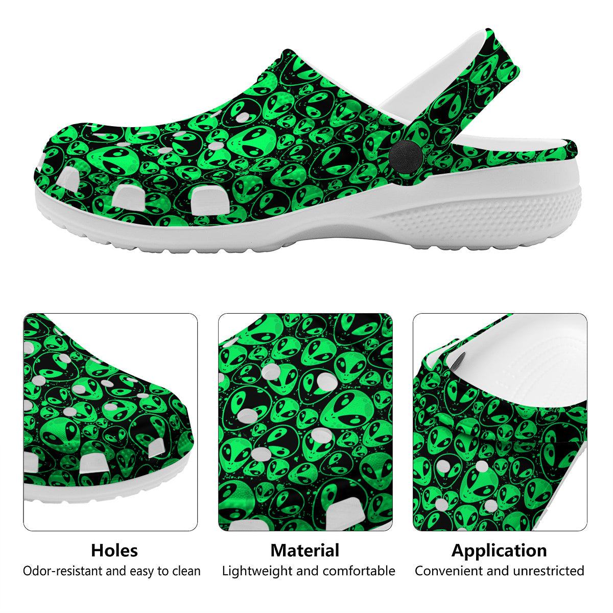 Cute Green Alien Print Pattern Clog-grizzshop