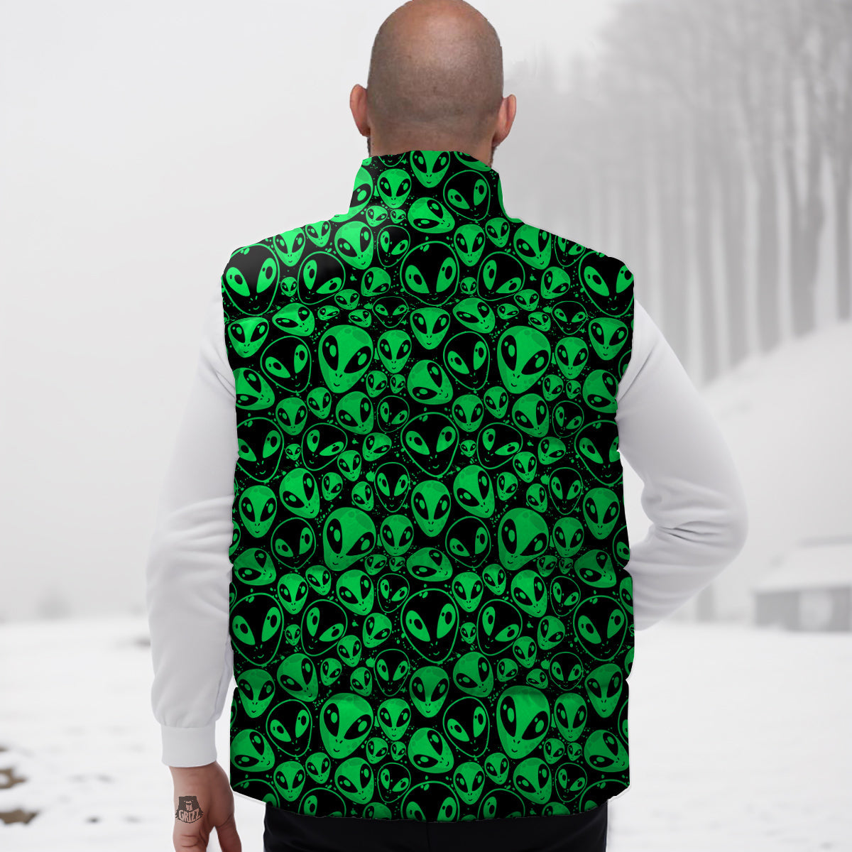 Cute Green Alien Print Pattern Down Vest-grizzshop