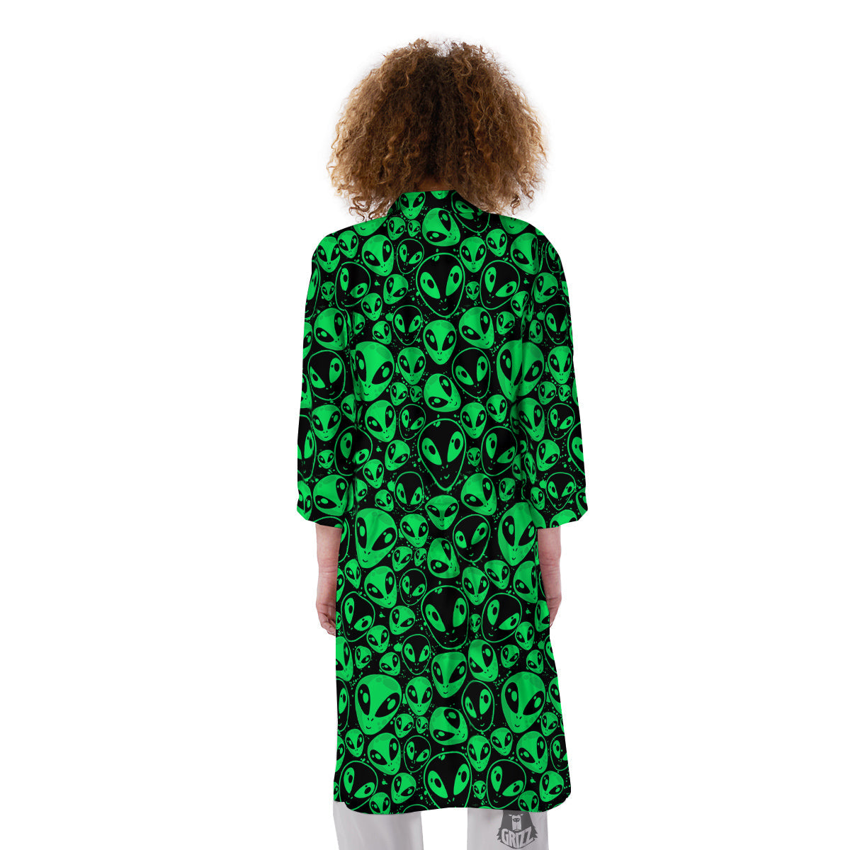 Cute Green Alien Print Pattern Kimono-grizzshop