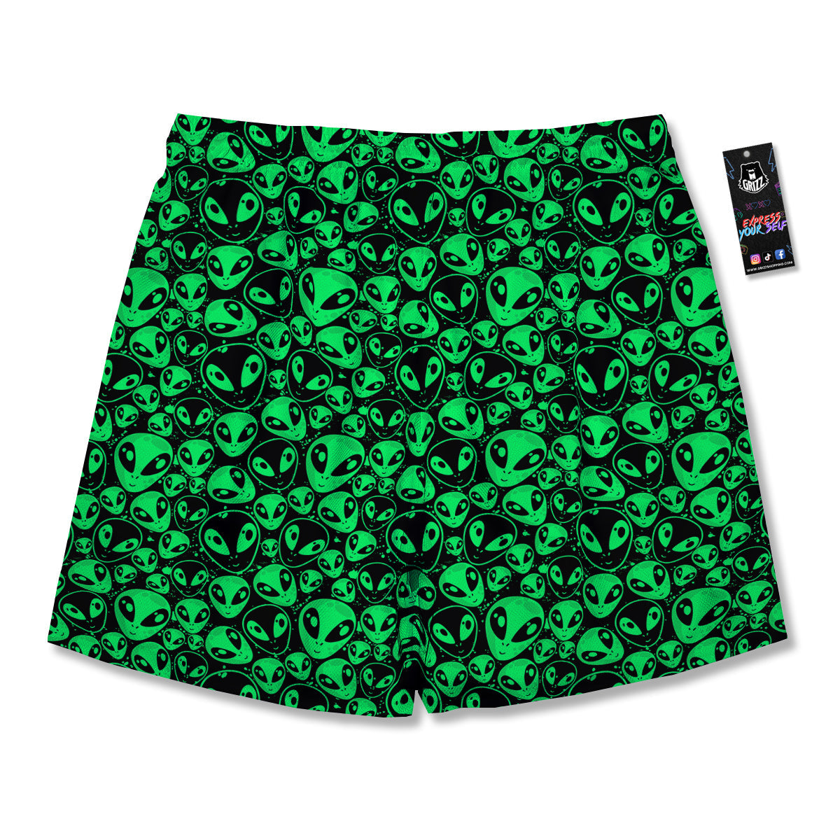 Cute Green Alien Print Pattern Men's Running Shorts-grizzshop