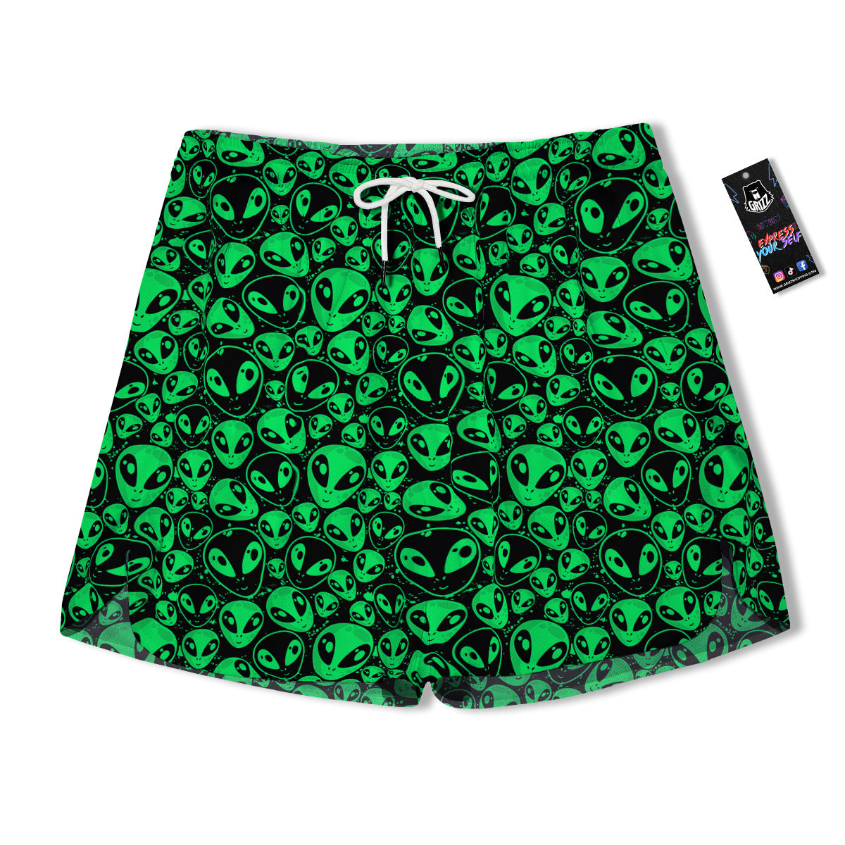 Cute Green Alien Print Pattern Men's Running Shorts-grizzshop