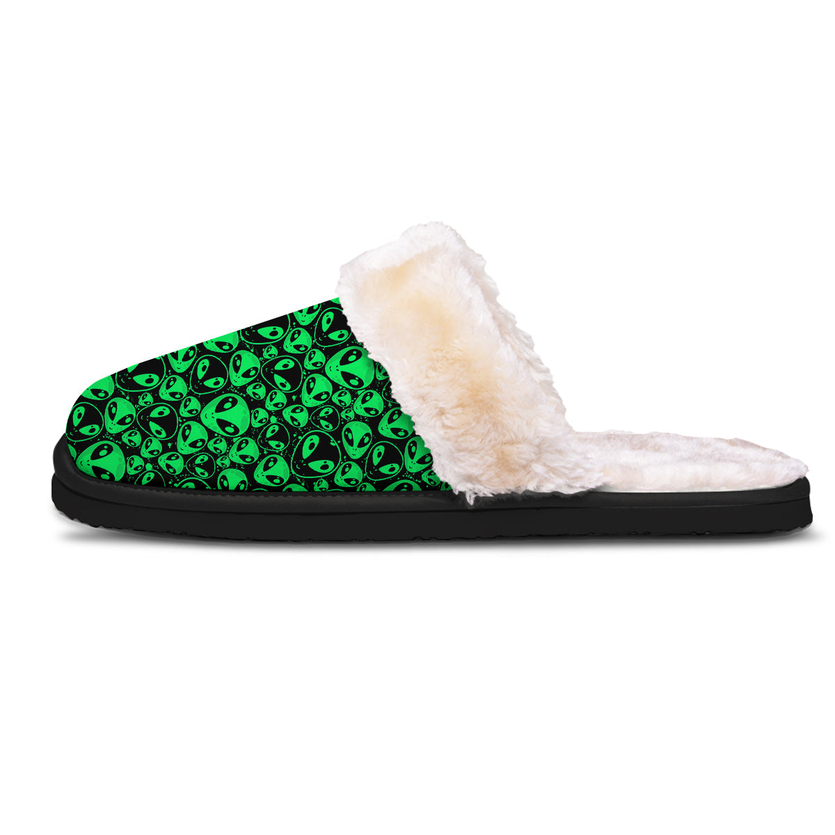 Cute Green Alien Print Pattern Slippers-grizzshop
