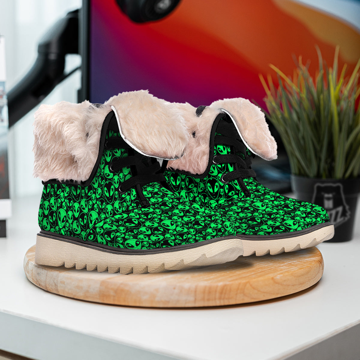 Cute Green Alien Print Pattern Snow Boots-grizzshop