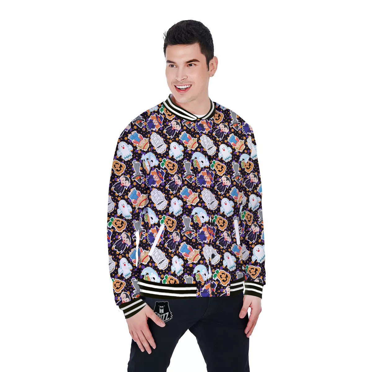 Cute Halloween Print Pattern Baseball Jacket-grizzshop
