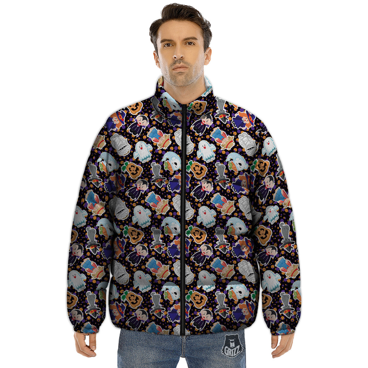 Cute Halloween Print Pattern Puffer Jacket-grizzshop