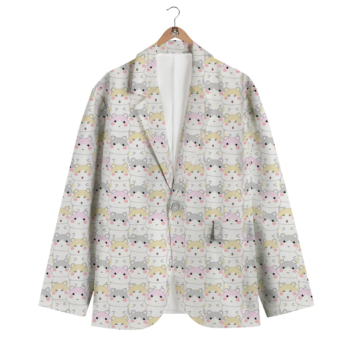Cute Hamster Pattern Print Men's Blazer-grizzshop