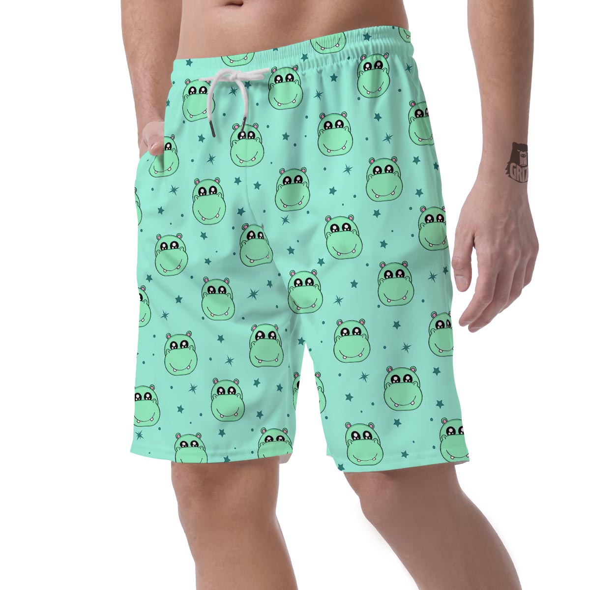 Cute Hippo Pattern Print Men's Shorts-grizzshop