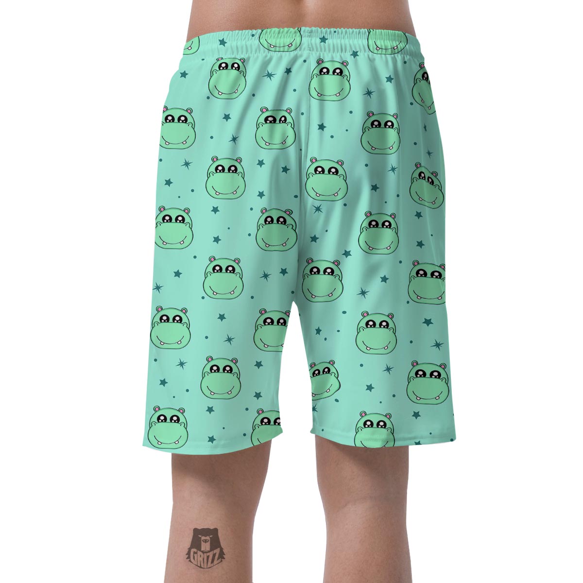 Cute Hippo Pattern Print Men's Shorts-grizzshop