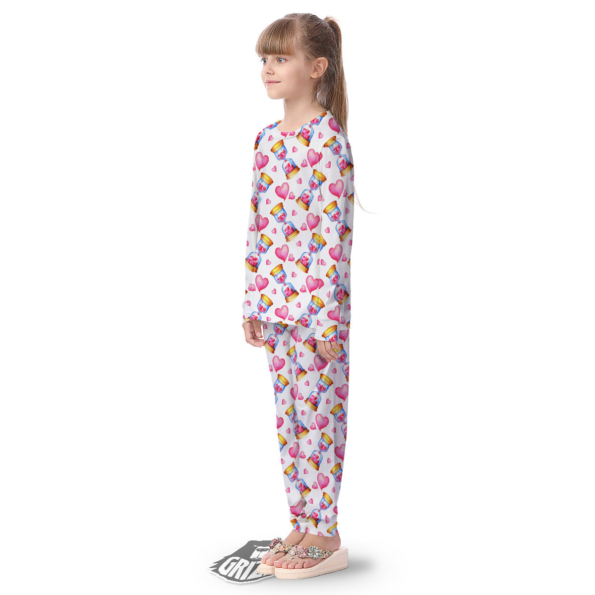 Cute Hourglass Hearts Print Pattern Kid's Pajamas-grizzshop