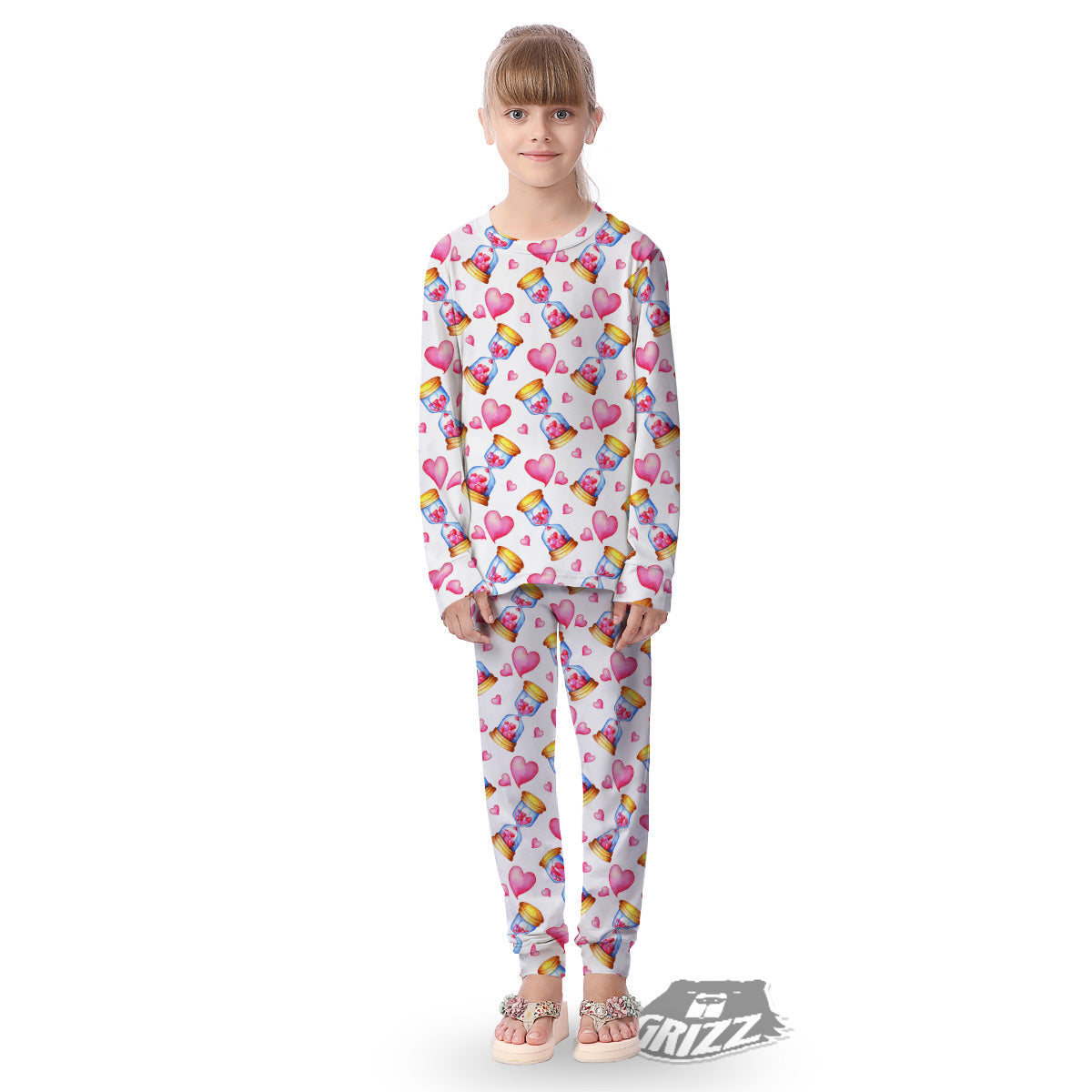 Cute Hourglass Hearts Print Pattern Kid's Pajamas-grizzshop