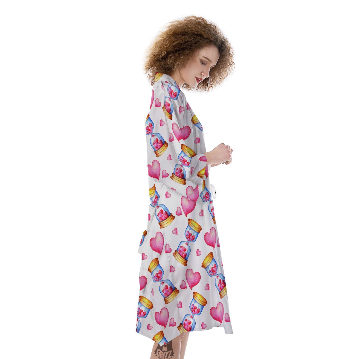 Cute Hourglass Hearts Print Pattern Kimono-grizzshop