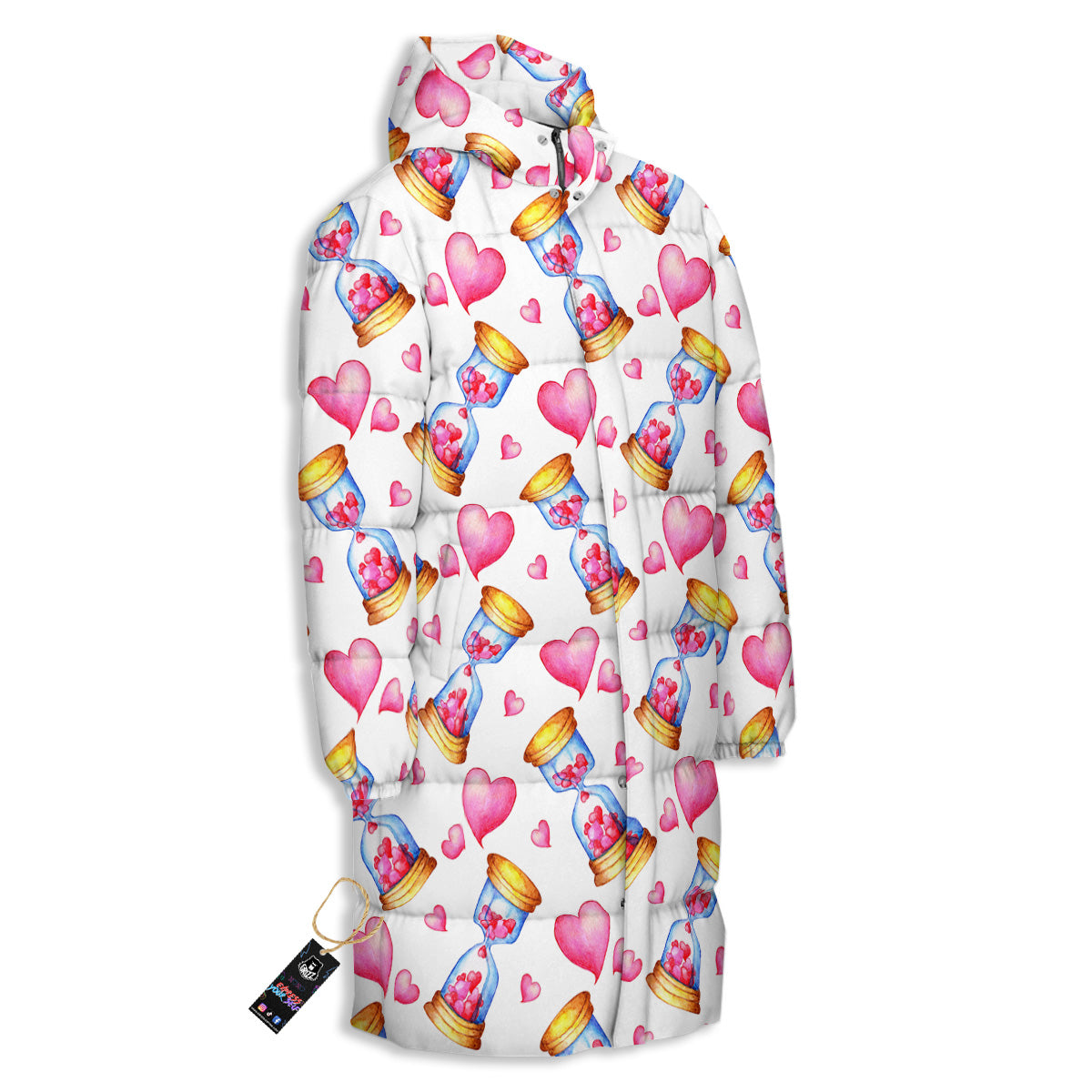 Cute Hourglass Hearts Print Pattern Long Down Jacket-grizzshop