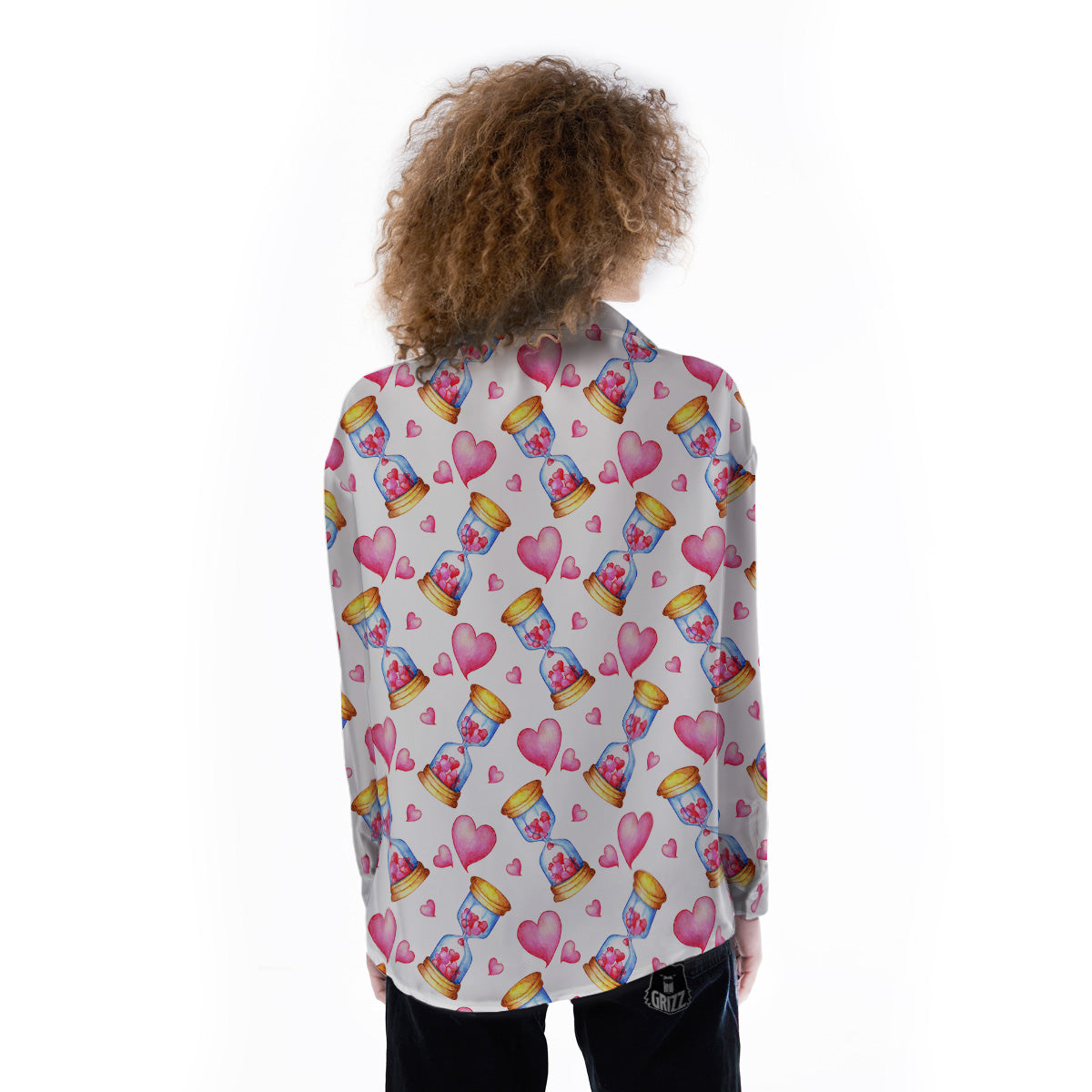 Cute Hourglass Hearts Print Pattern Women's Long Sleeve Shirts-grizzshop