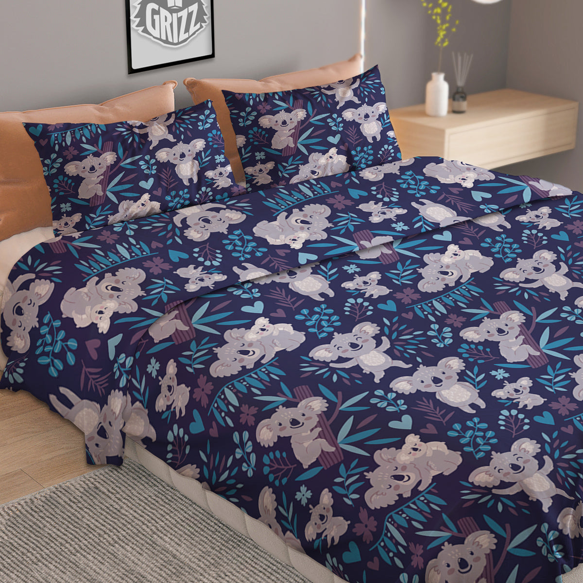 Cute Koala Print Pattern Duvet Cover Bedding Set