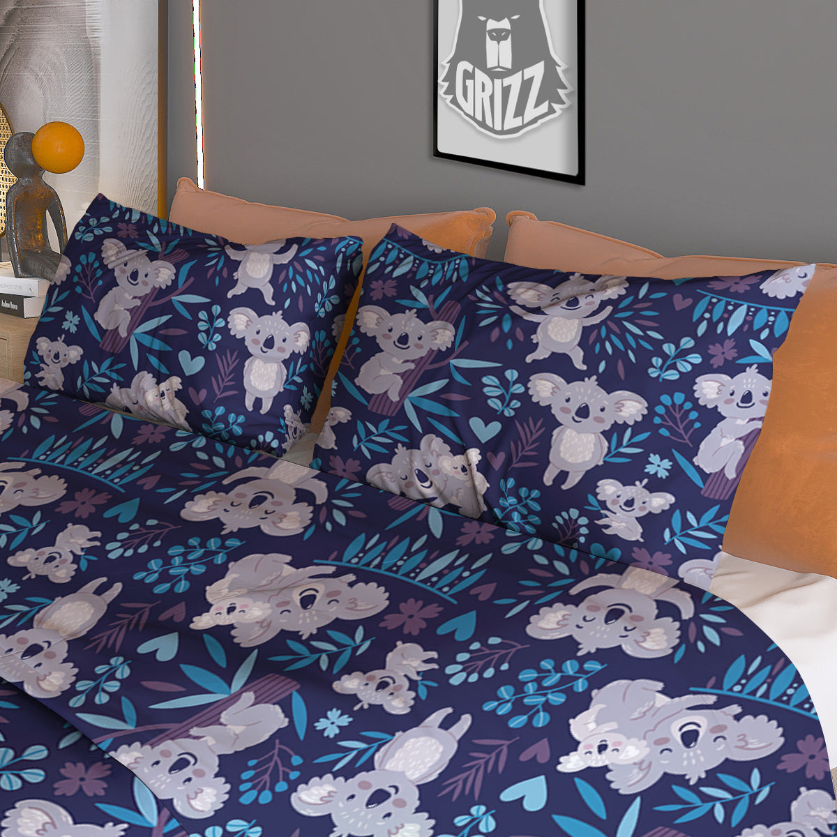 Cute Koala Print Pattern Duvet Cover Bedding Set