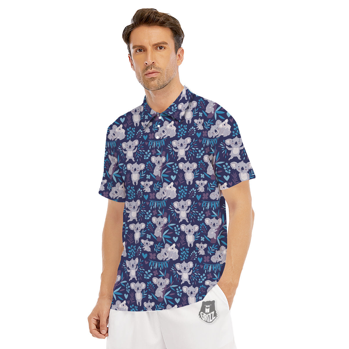 Cute Koala Print Pattern Men's Golf Shirts-grizzshop
