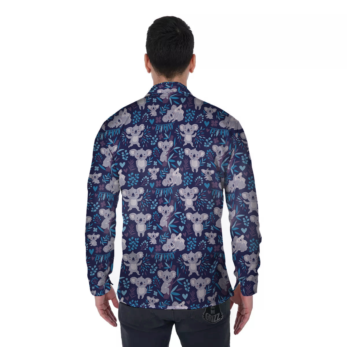 Cute Koala Print Pattern Men's Long Sleeve Shirts-grizzshop