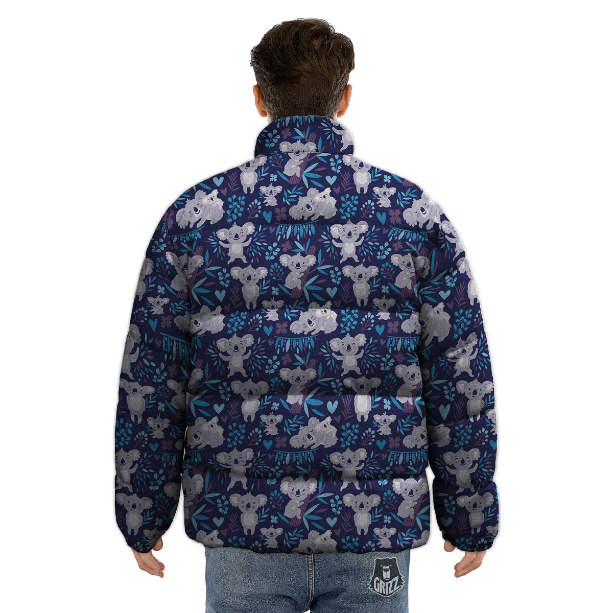 Cute Koala Print Pattern Puffer Jacket-grizzshop
