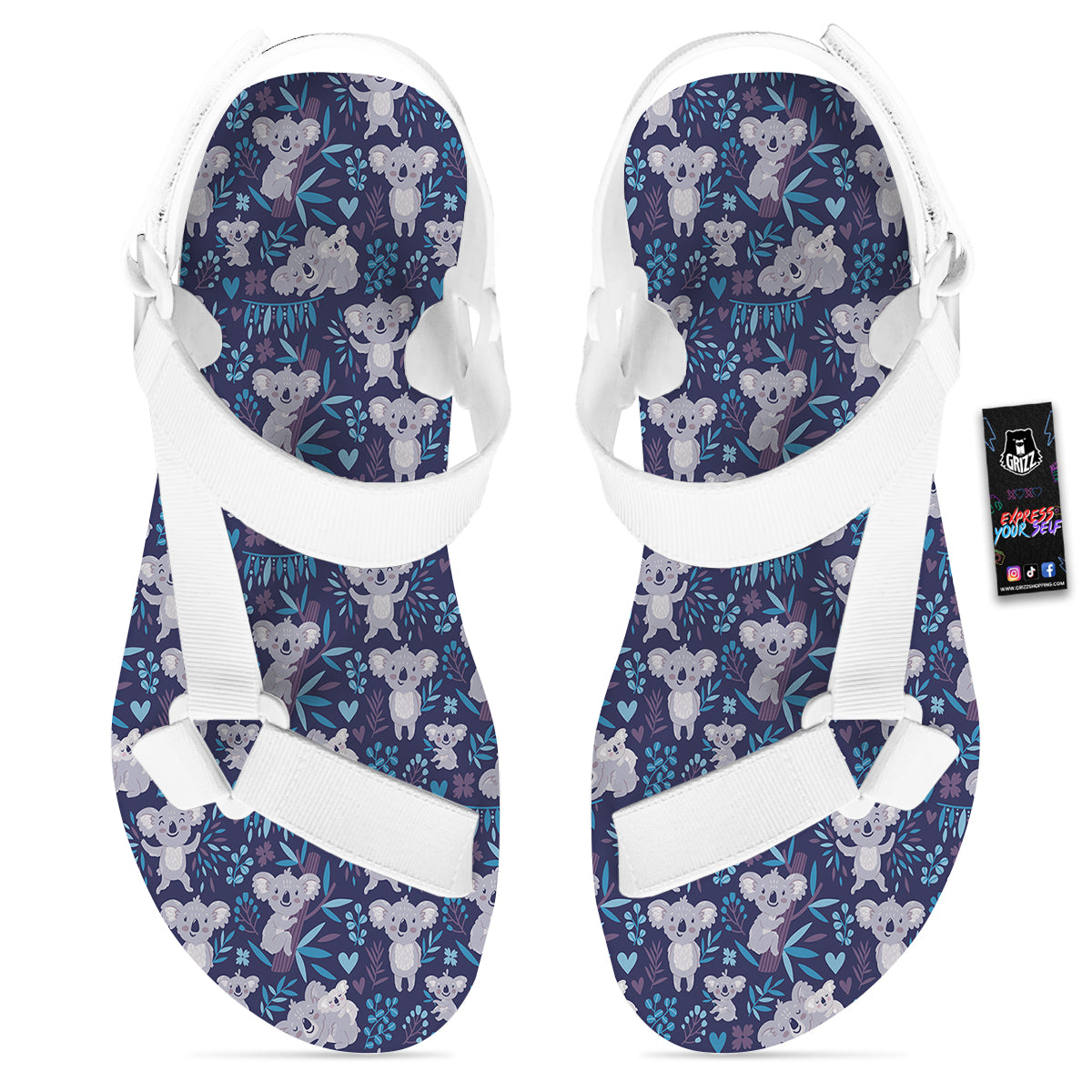 Cute Koala Print Pattern White Open Toe Sandals-grizzshop