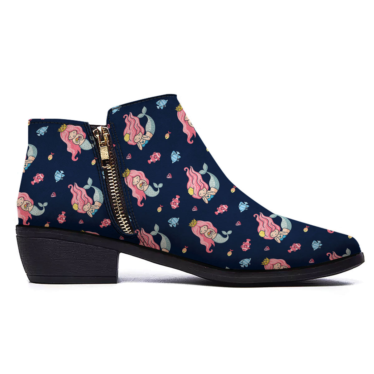 Cute Little Mermaid Print Pattern Ankle Boots-grizzshop