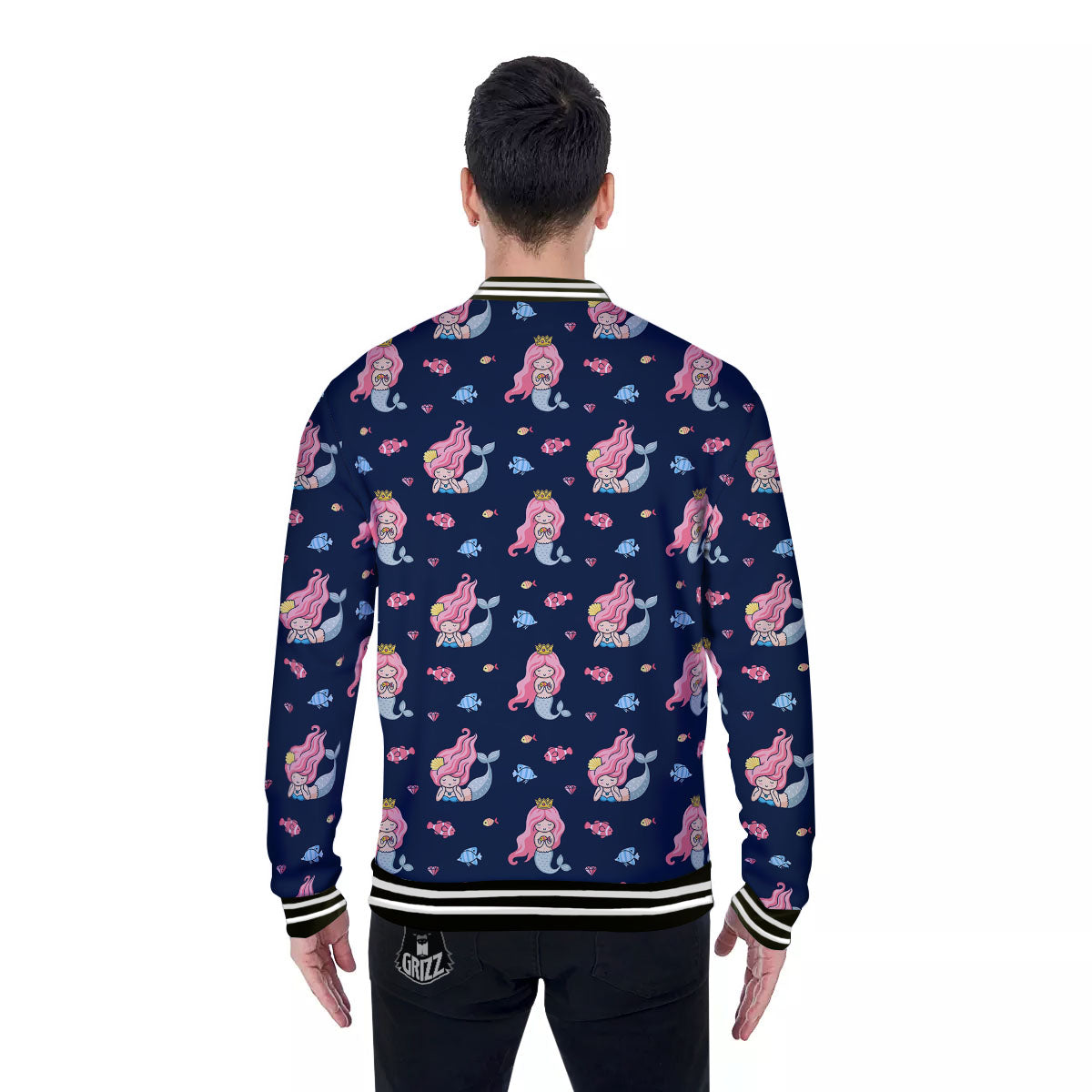 Cute Little Mermaid Print Pattern Baseball Jacket-grizzshop