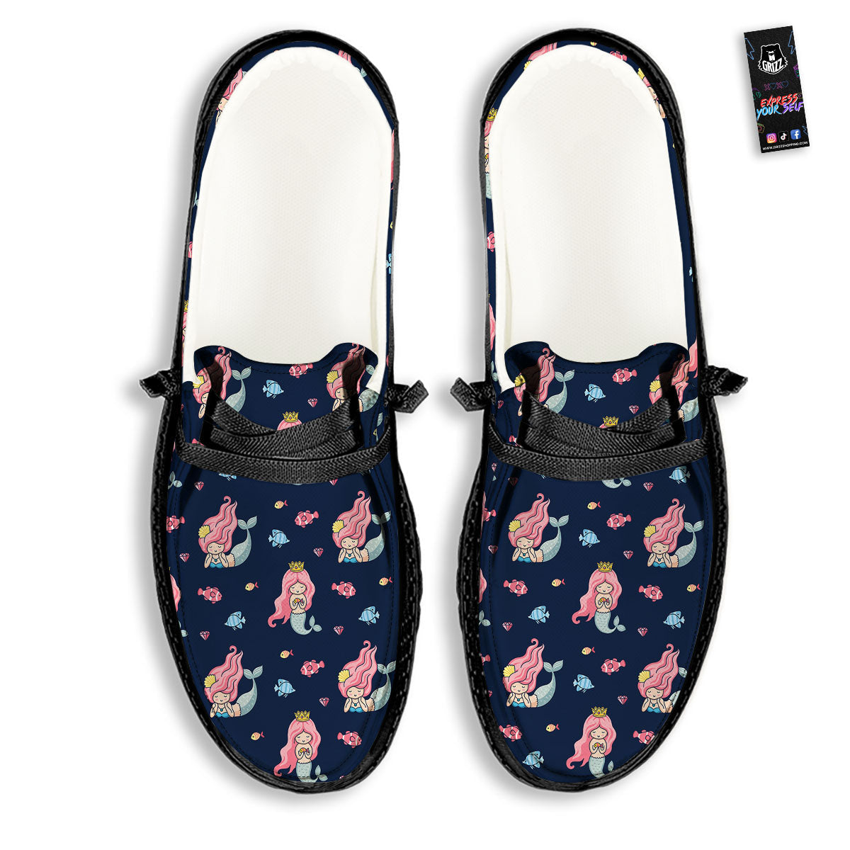 Cute Little Mermaid Print Pattern Black Loafers-grizzshop