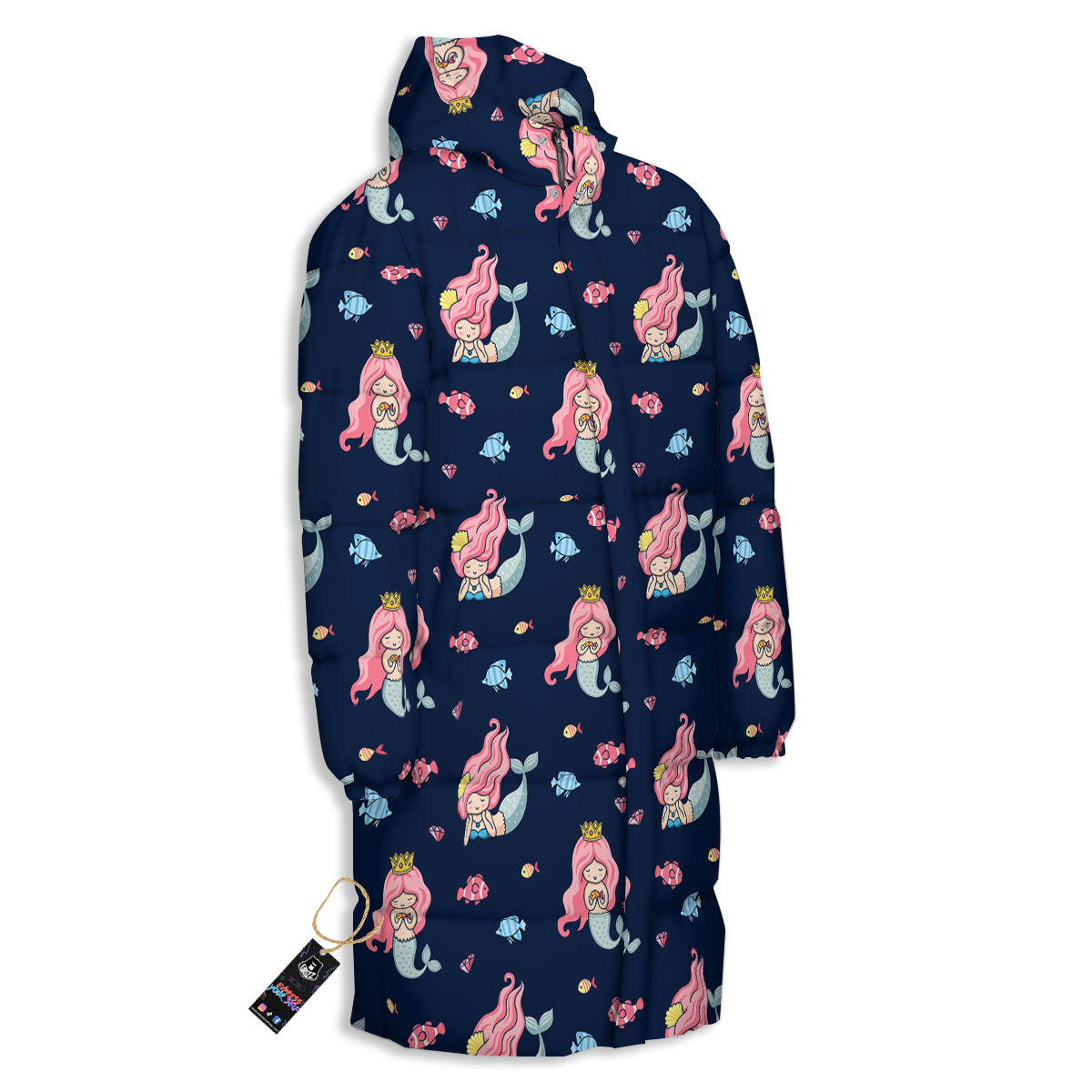 Cute Little Mermaid Print Pattern Long Down Jacket-grizzshop
