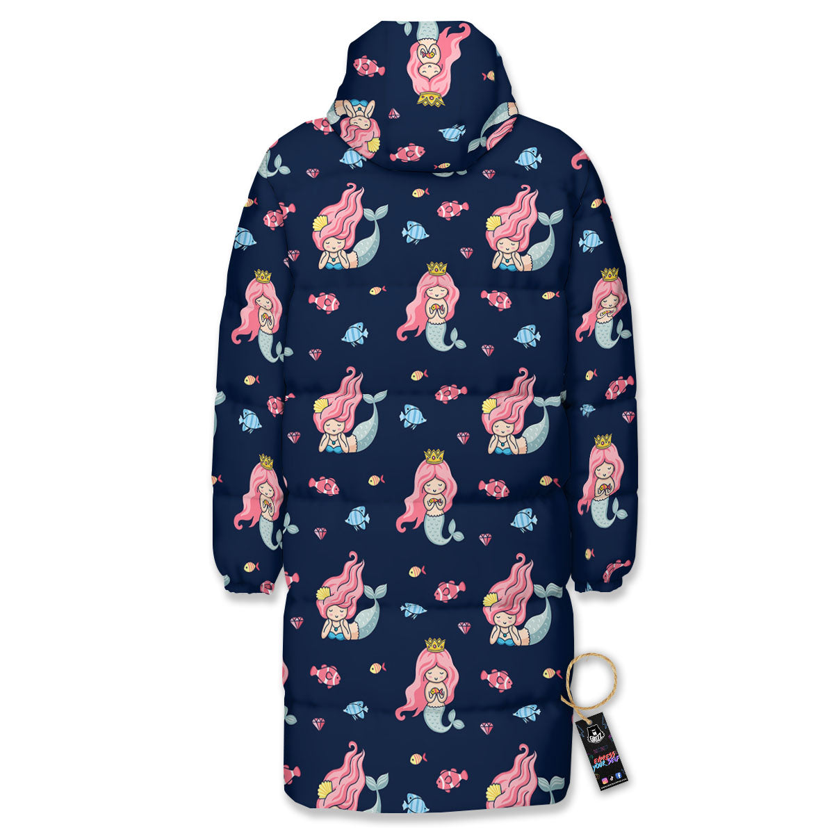 Cute Little Mermaid Print Pattern Long Down Jacket-grizzshop