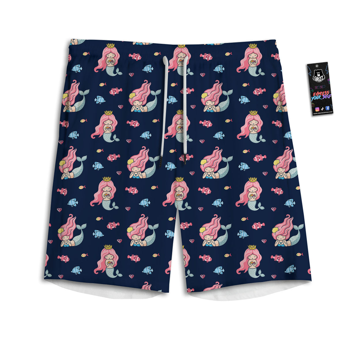 Cute Little Mermaid Print Pattern Men's Athletic Shorts