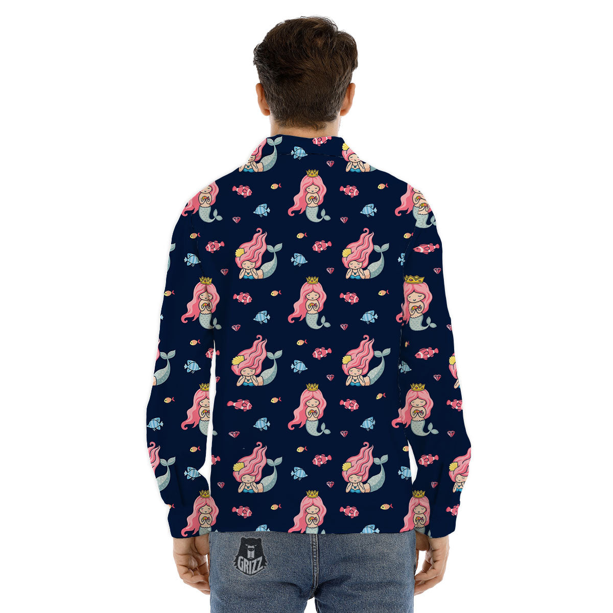 Cute Little Mermaid Print Pattern Men's Dress Shirts-grizzshop
