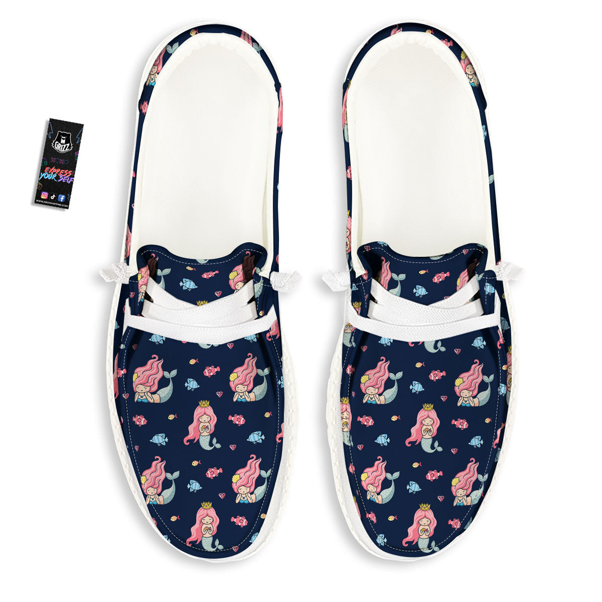Cute Little Mermaid Print Pattern White Loafers-grizzshop