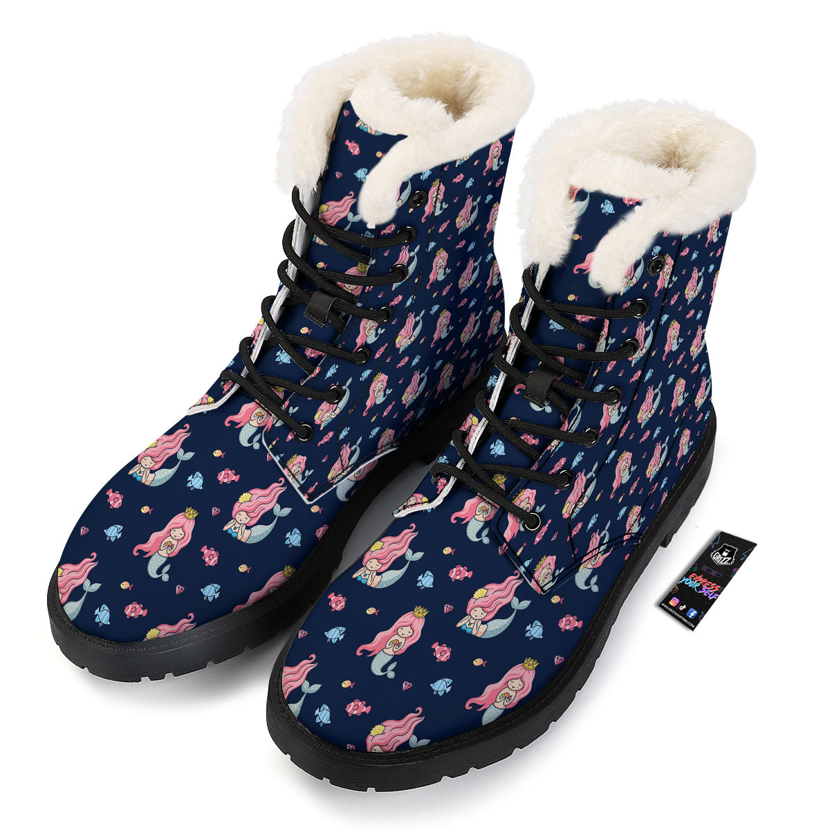 Cute Little Mermaid Print Pattern Winter Boots-grizzshop