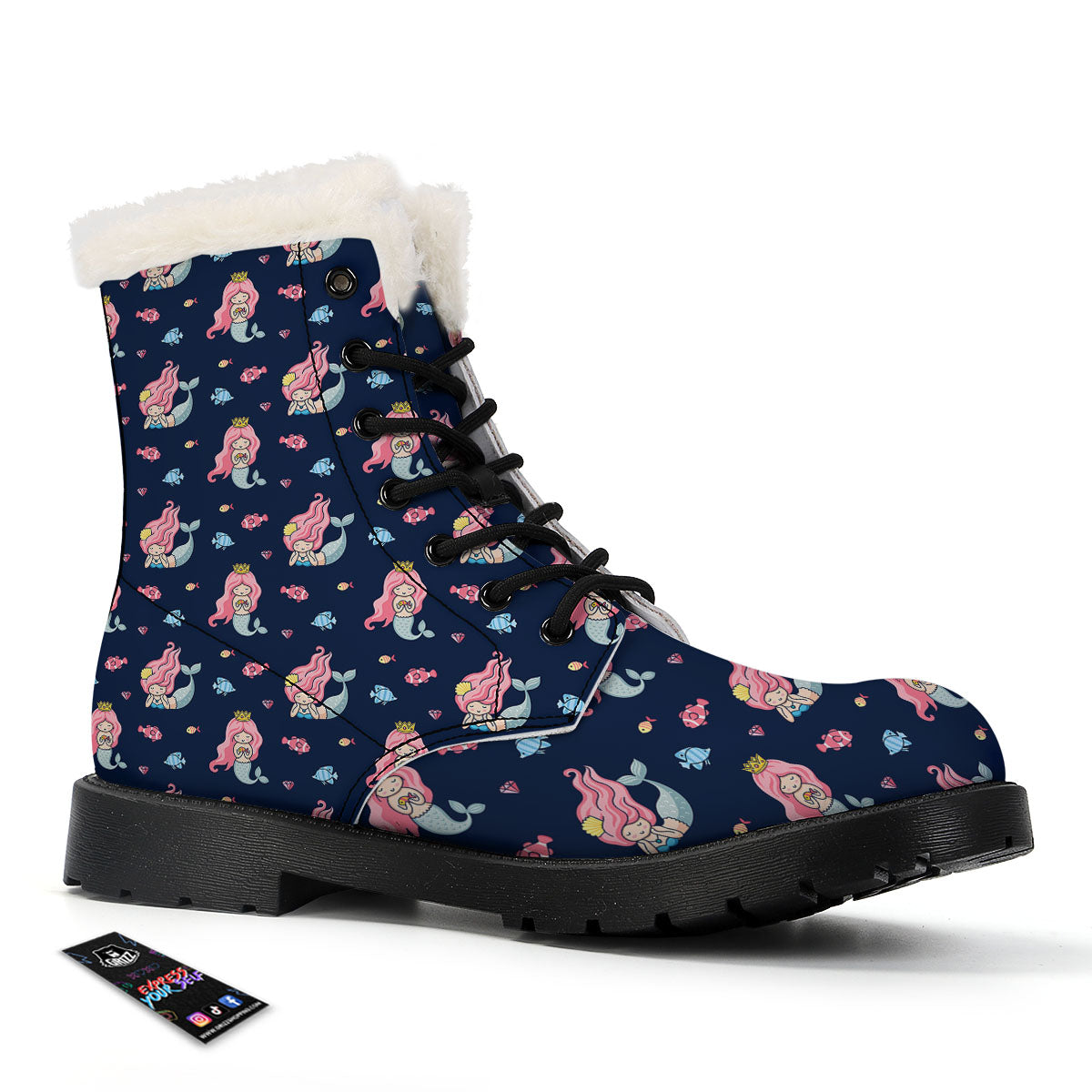 Cute Little Mermaid Print Pattern Winter Boots-grizzshop