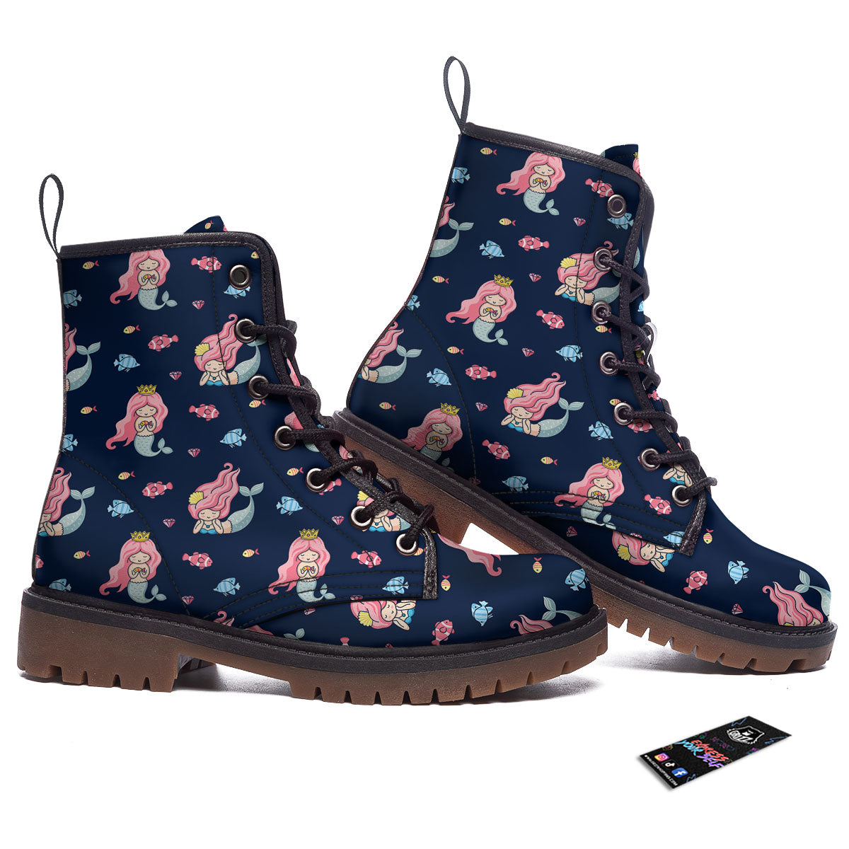 Cute Little Mermaid Print Pattern Work Boots-grizzshop