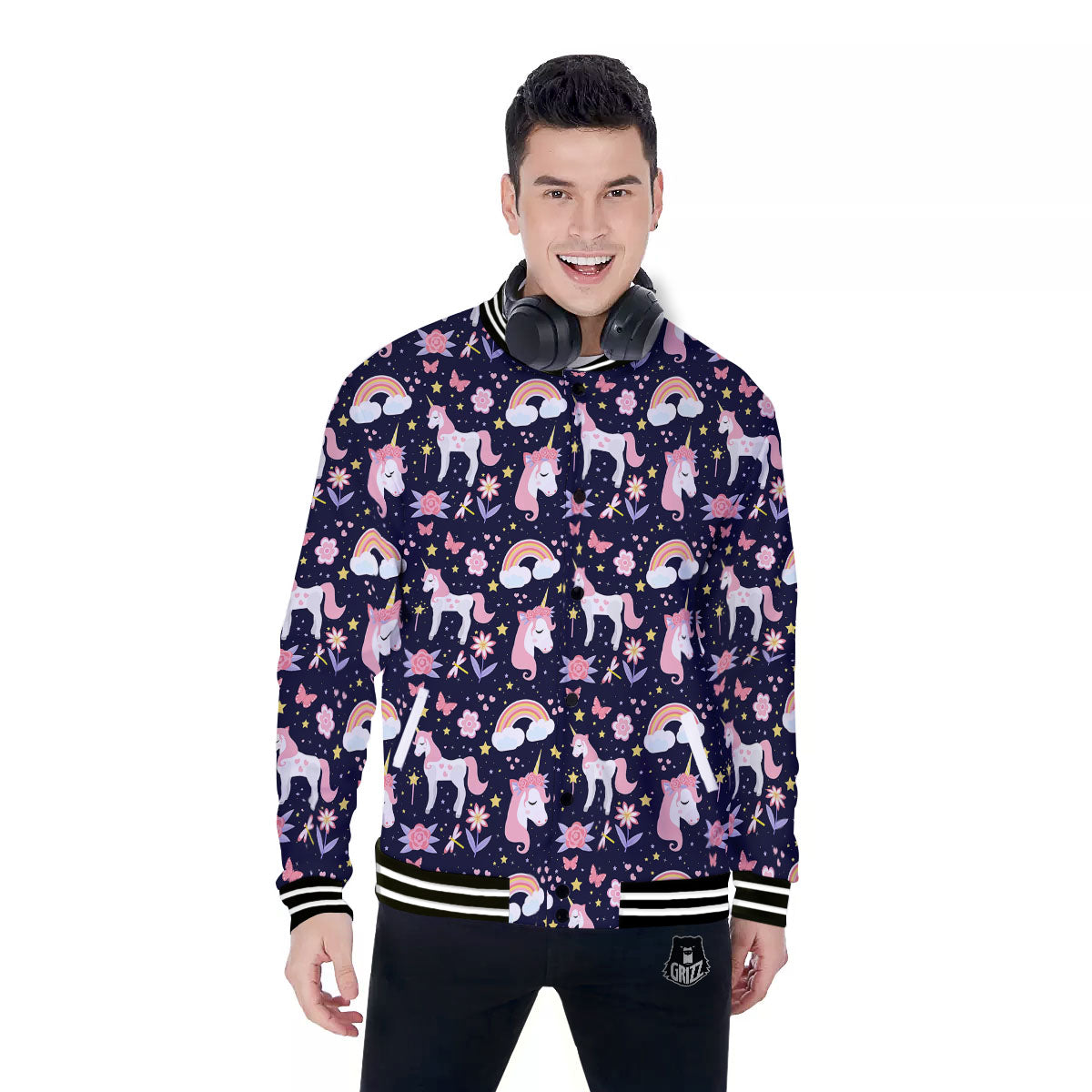 Cute Little Unicorn Print Pattern Baseball Jacket-grizzshop