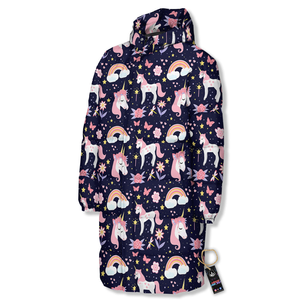 Cute Little Unicorn Print Pattern Long Down Jacket-grizzshop