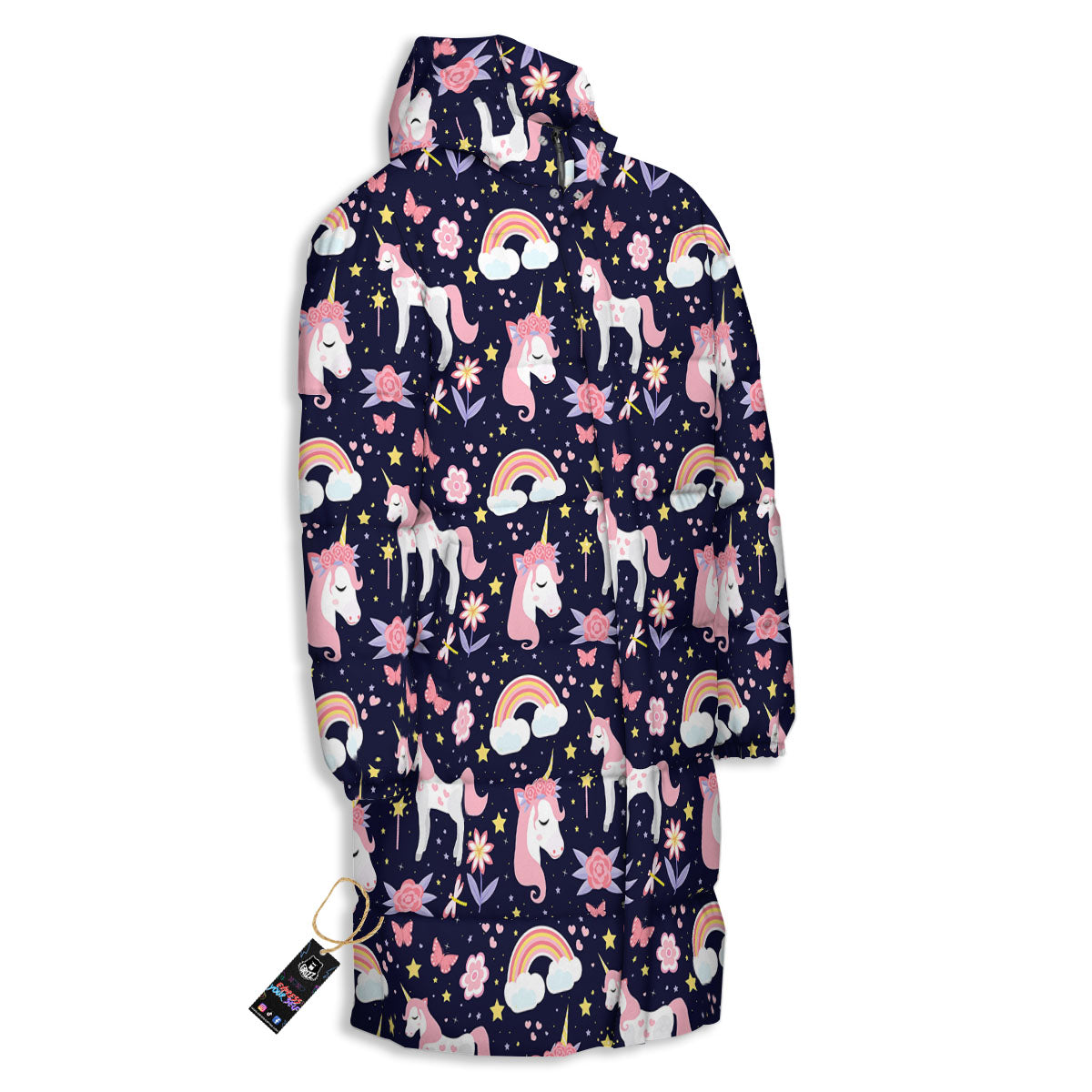 Cute Little Unicorn Print Pattern Long Down Jacket-grizzshop