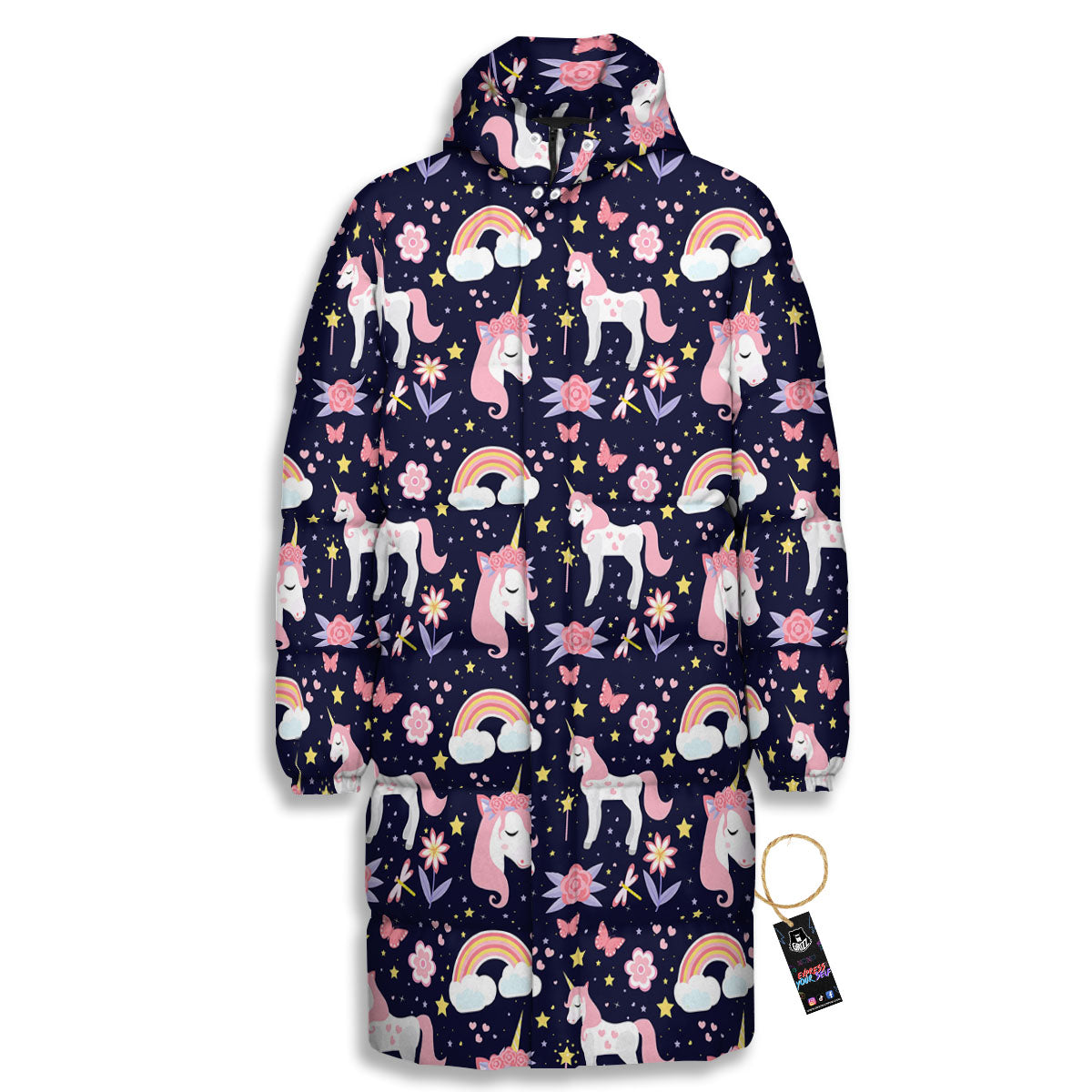 Cute Little Unicorn Print Pattern Long Down Jacket-grizzshop
