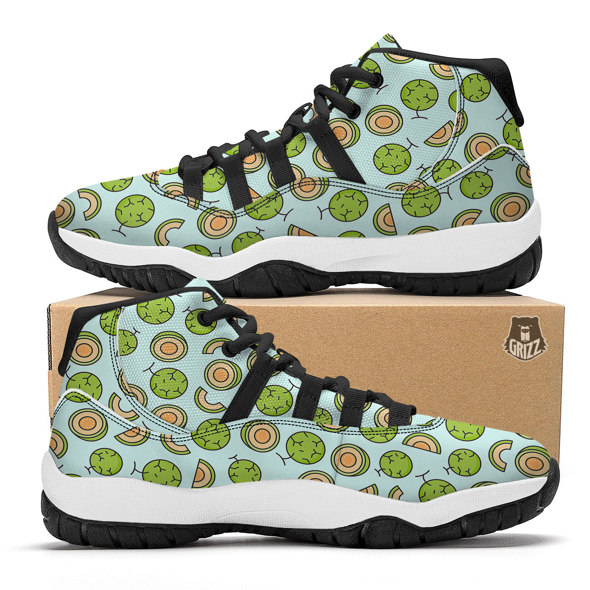 Cute Melon Print Pattern Black Bball Shoes-grizzshop