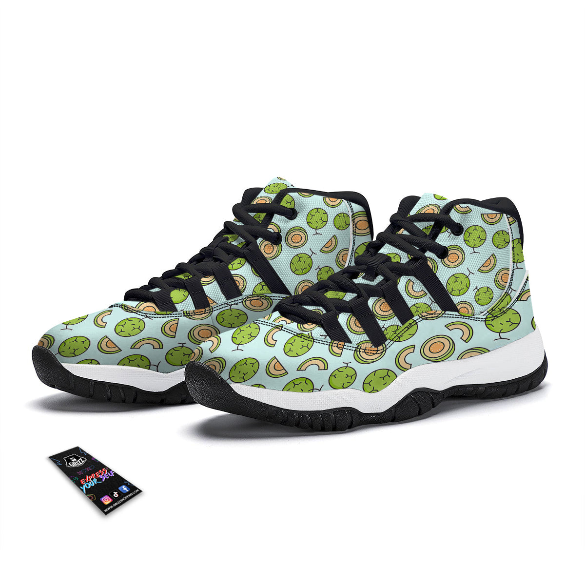 Cute Melon Print Pattern Black Bball Shoes-grizzshop