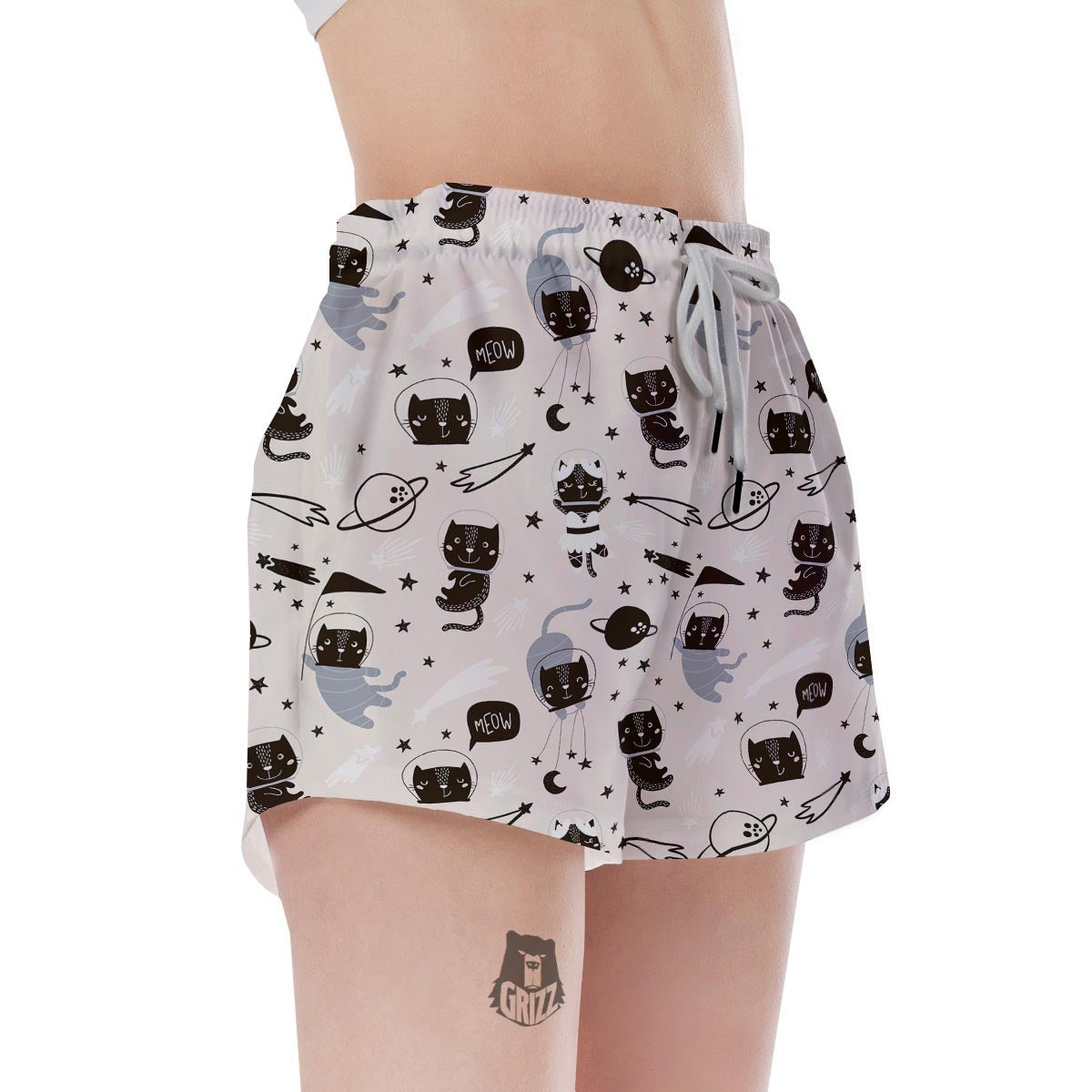 Cute Meow Astronaut Cat Print Women's Shorts-grizzshop