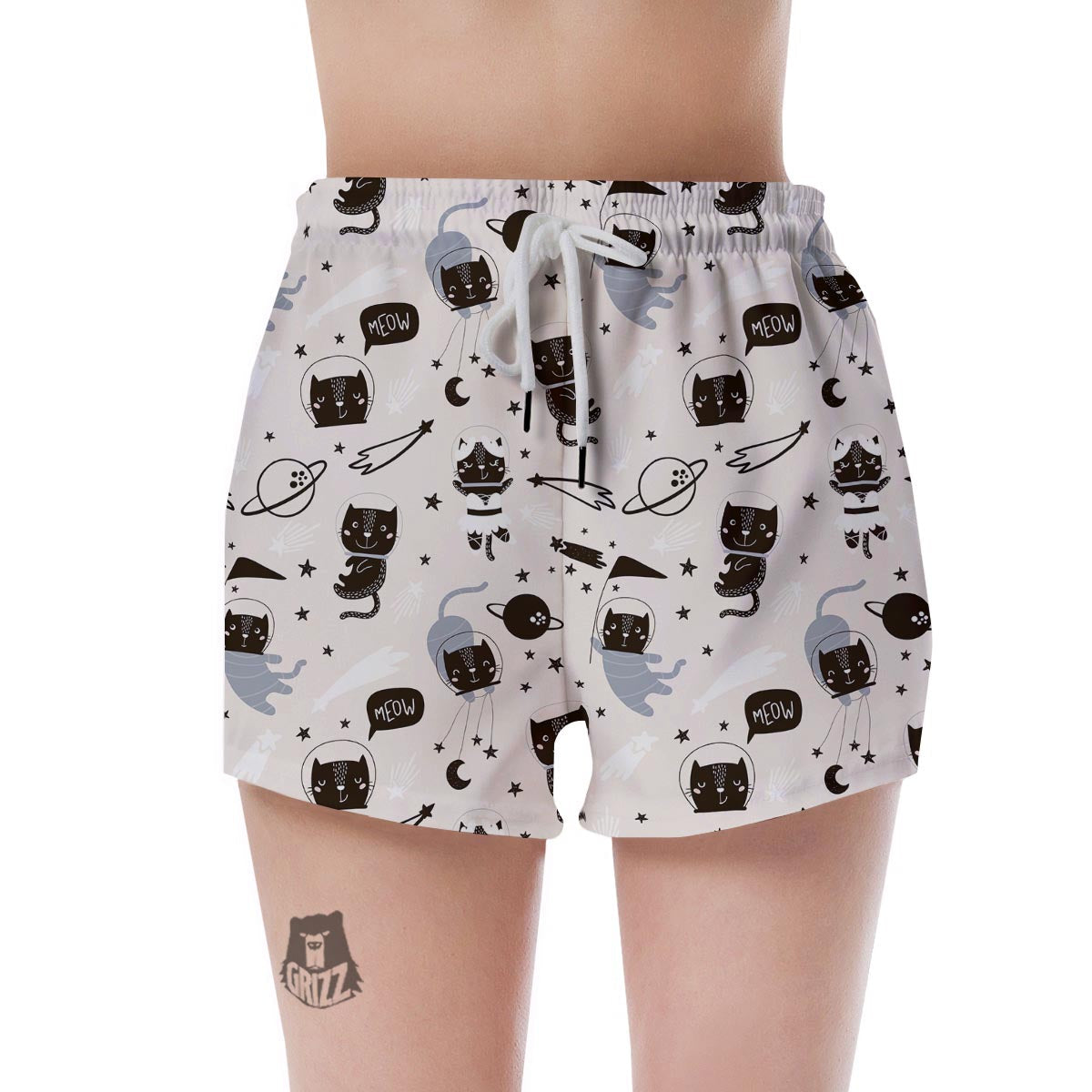 Cute Meow Astronaut Cat Print Women's Shorts-grizzshop