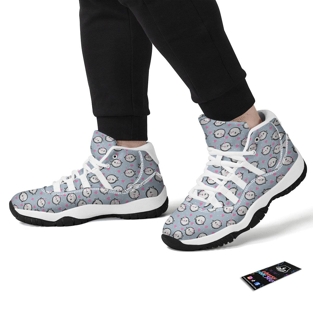 Cute Narwhal Pattern Print White Bball Shoes-grizzshop