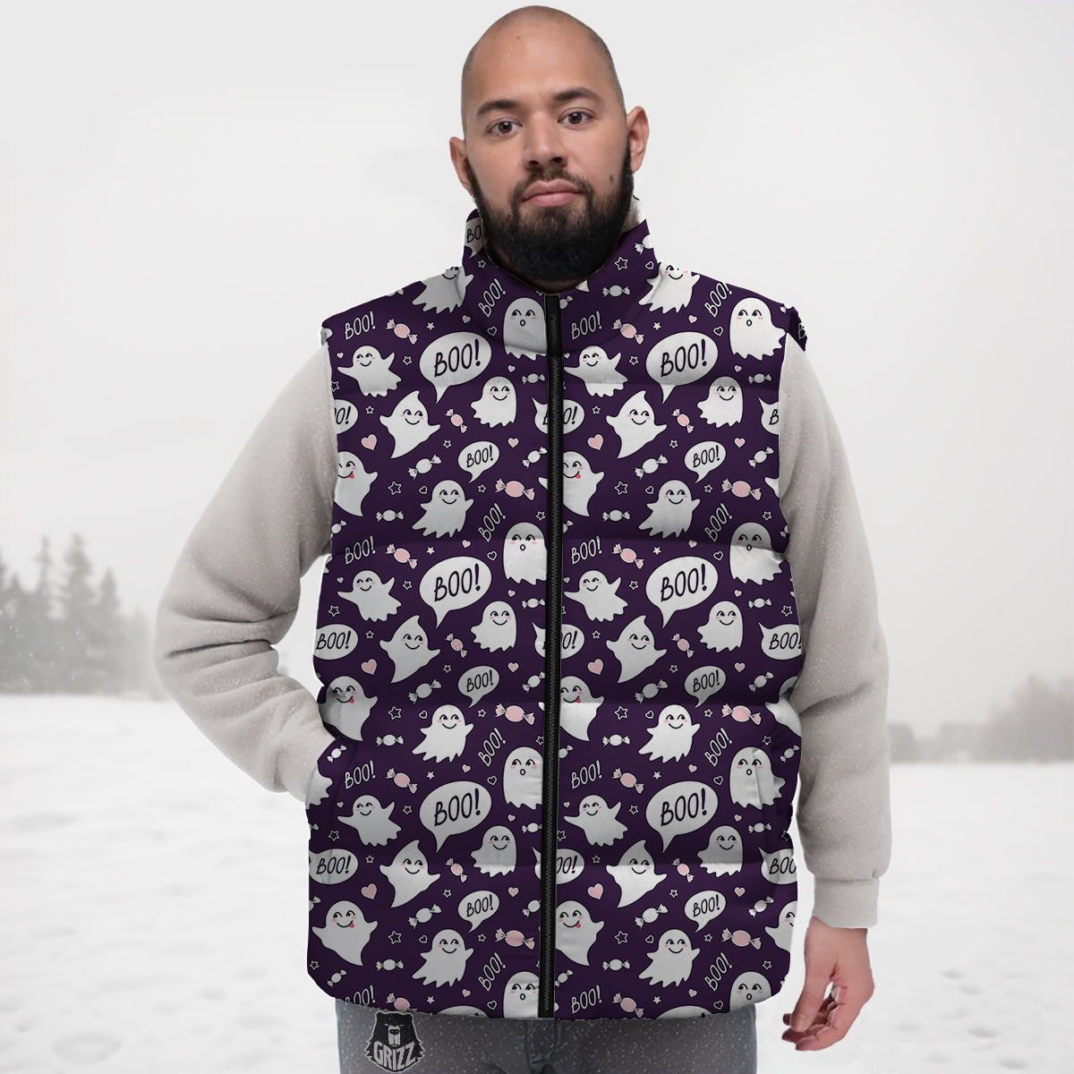 Cute Otter Pattern Print Down Vest-grizzshop