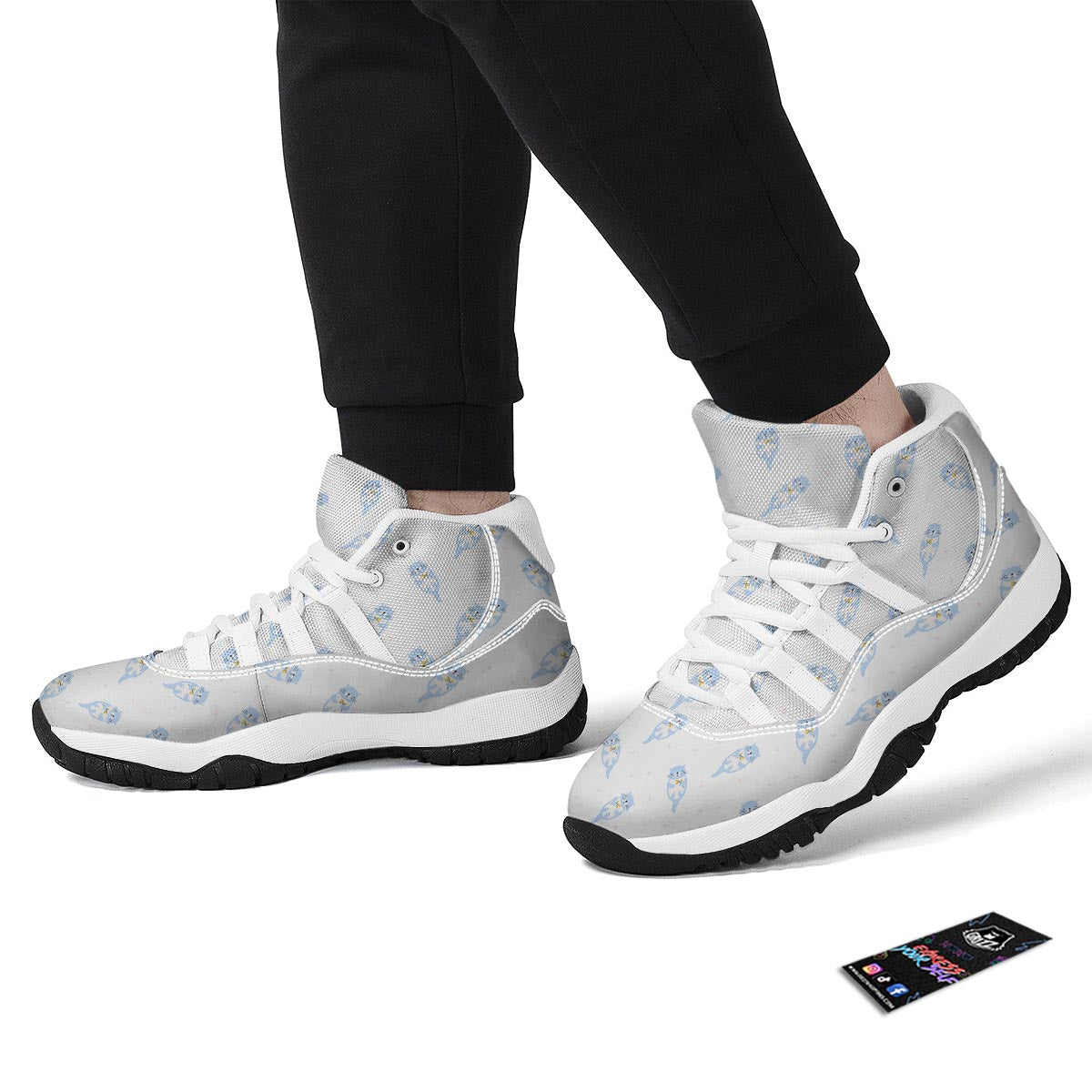 Cute Otter Pattern Print White Bball Shoes-grizzshop
