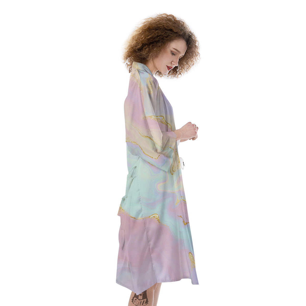 Cute Pastel Gold Marble Print Kimono-grizzshop