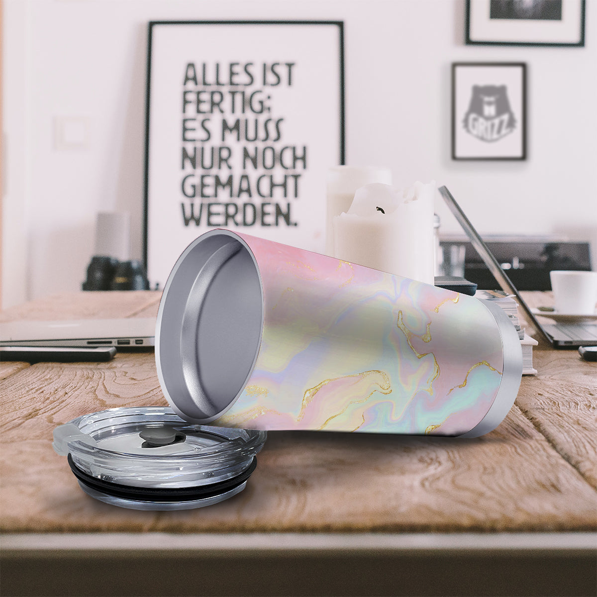 Cute Pastel Gold Marble Print Tumbler-grizzshop