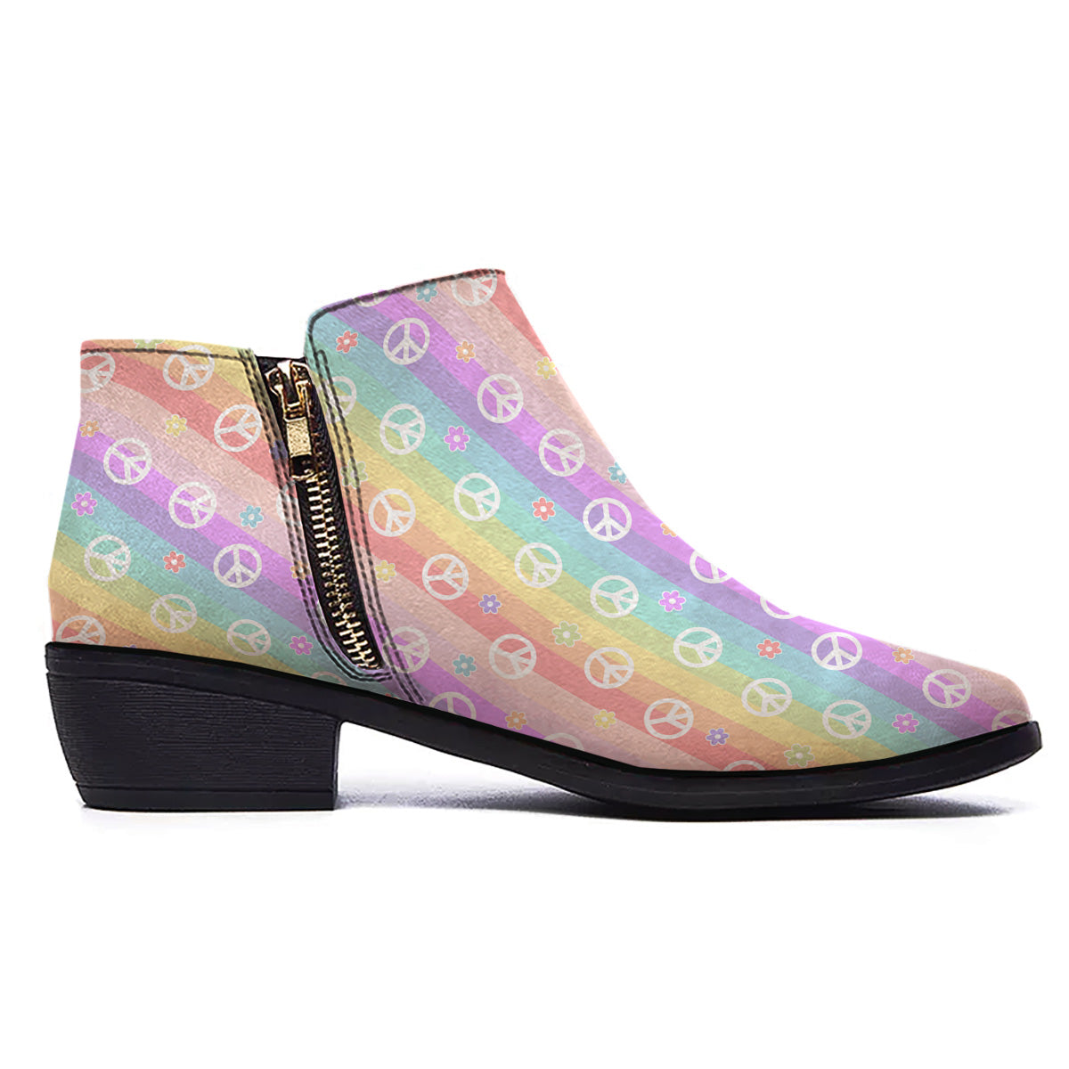 Cute Peace Symbol And Daisy Print Pattern Ankle Boots-grizzshop