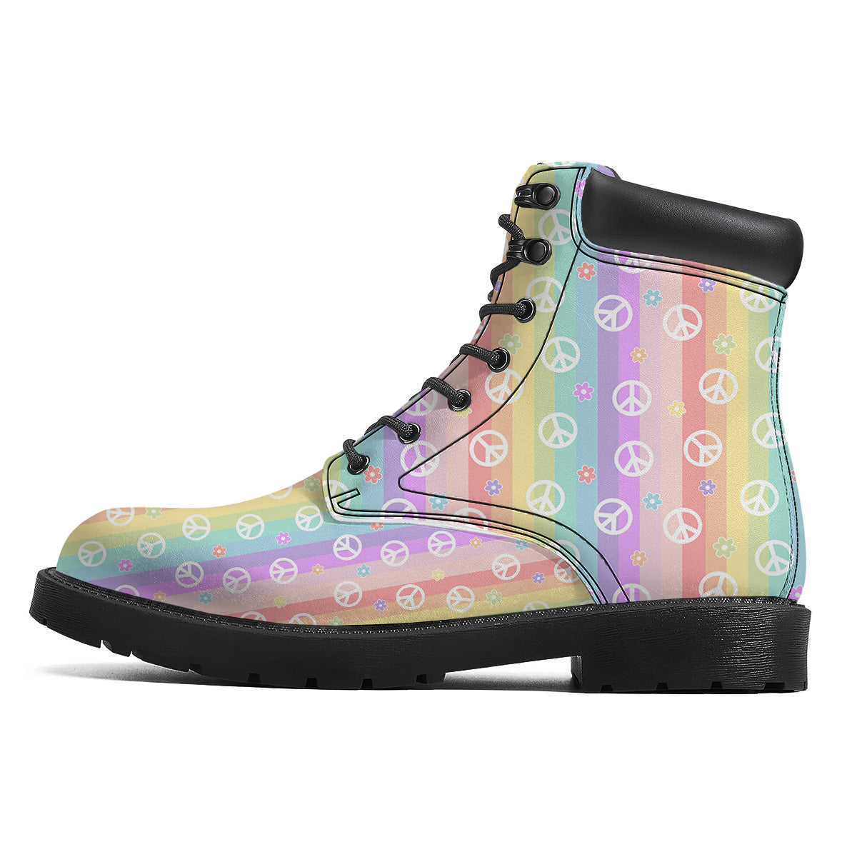 Cute Peace Symbol And Daisy Print Pattern Boots-grizzshop