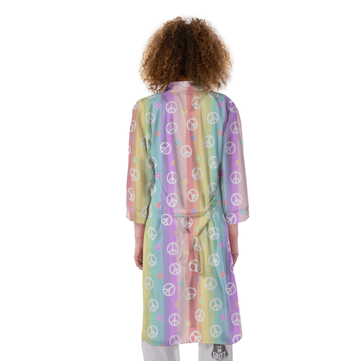 Cute Peace Symbol And Daisy Print Pattern Kimono-grizzshop